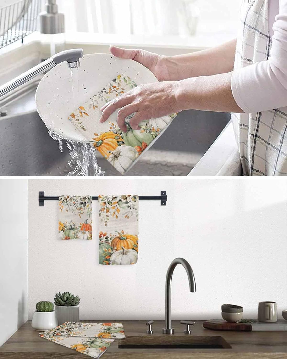 Golden Sage Pumpkin Dish Towel Set