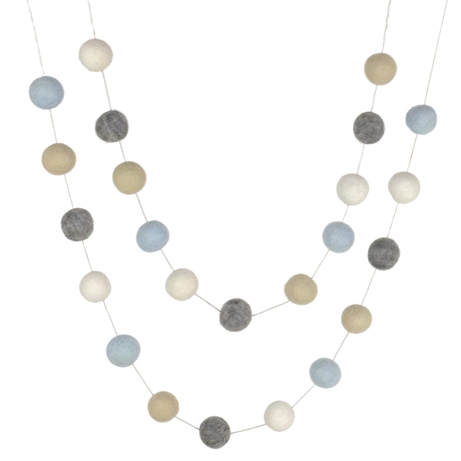 Ice Blue Almond Gray White Felt Ball Garland - 6ft - Table Runner