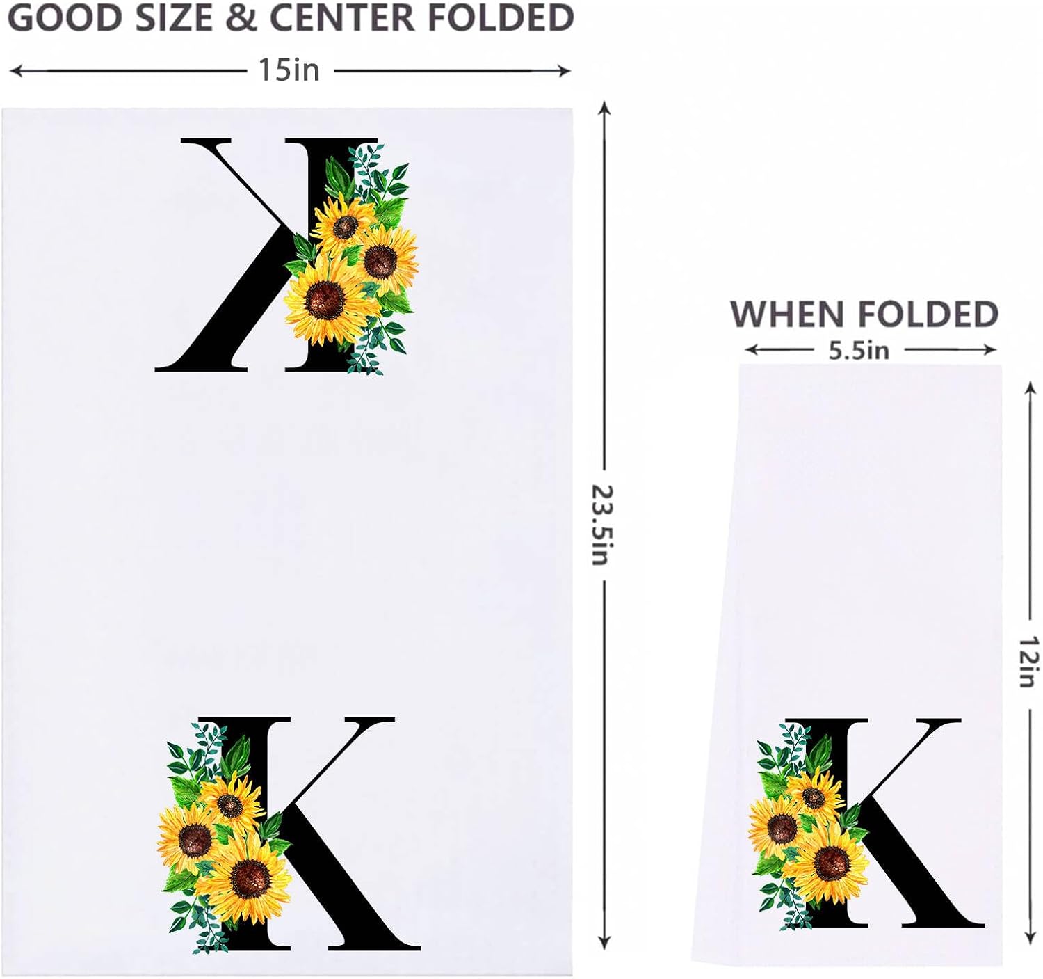 Monogrammed Sunflower Hand Towels Personalized Initial Kitchen Gifts for Women