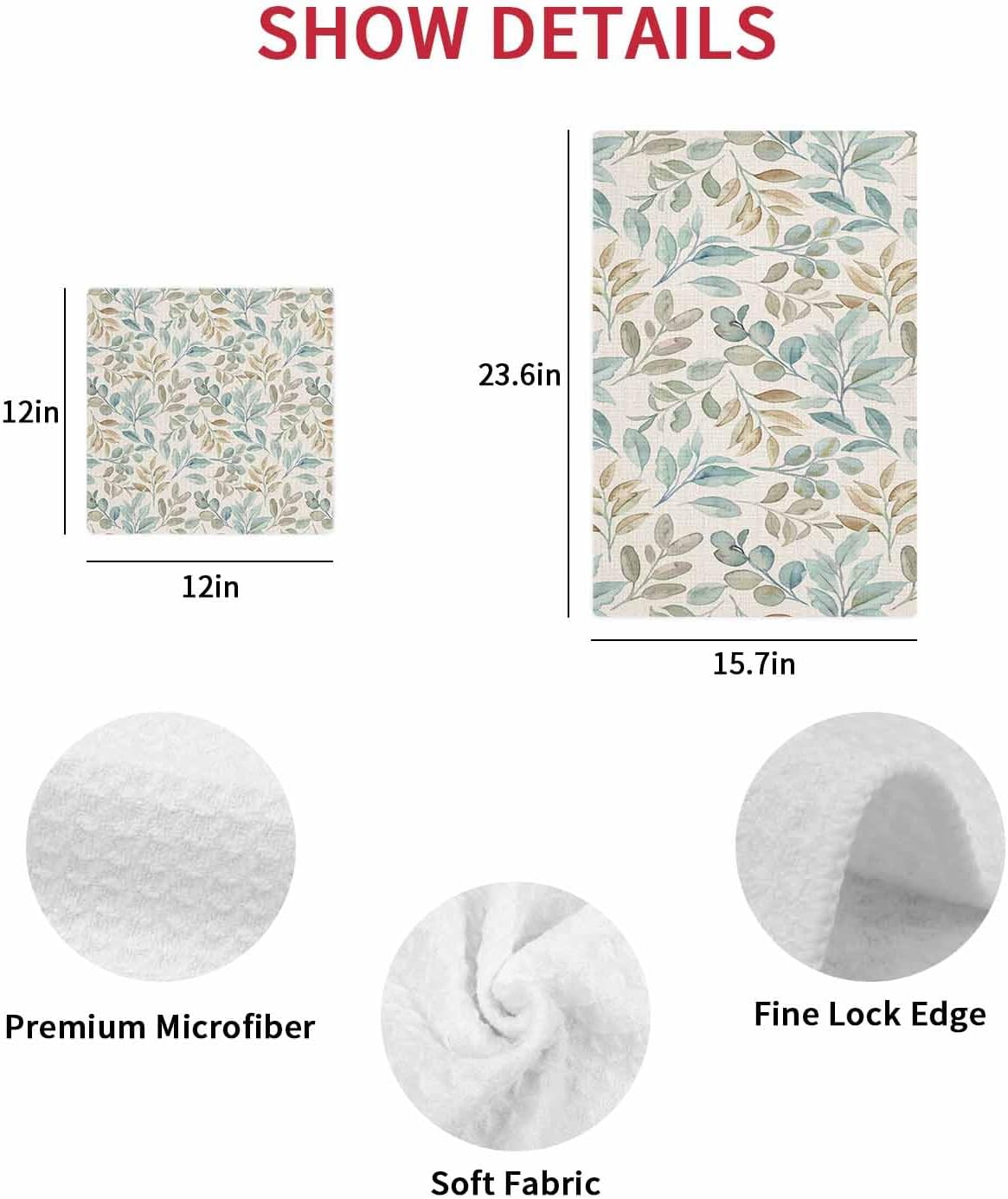 Habitual Autumnal Hand Towels Microfiber Waffle Weave 157x236 in Autumn Green Blue Leaves