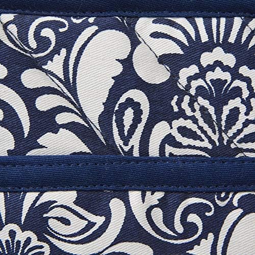 DII Quilted Kitchen Oven Mitt Potholder Set Nautical Blue Damask Print Two-Piece