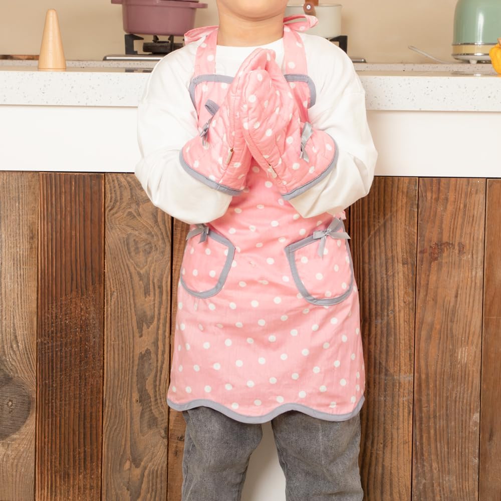 NEOVIVA Kids Apron and Oven Mitts Set for Play Kitchen