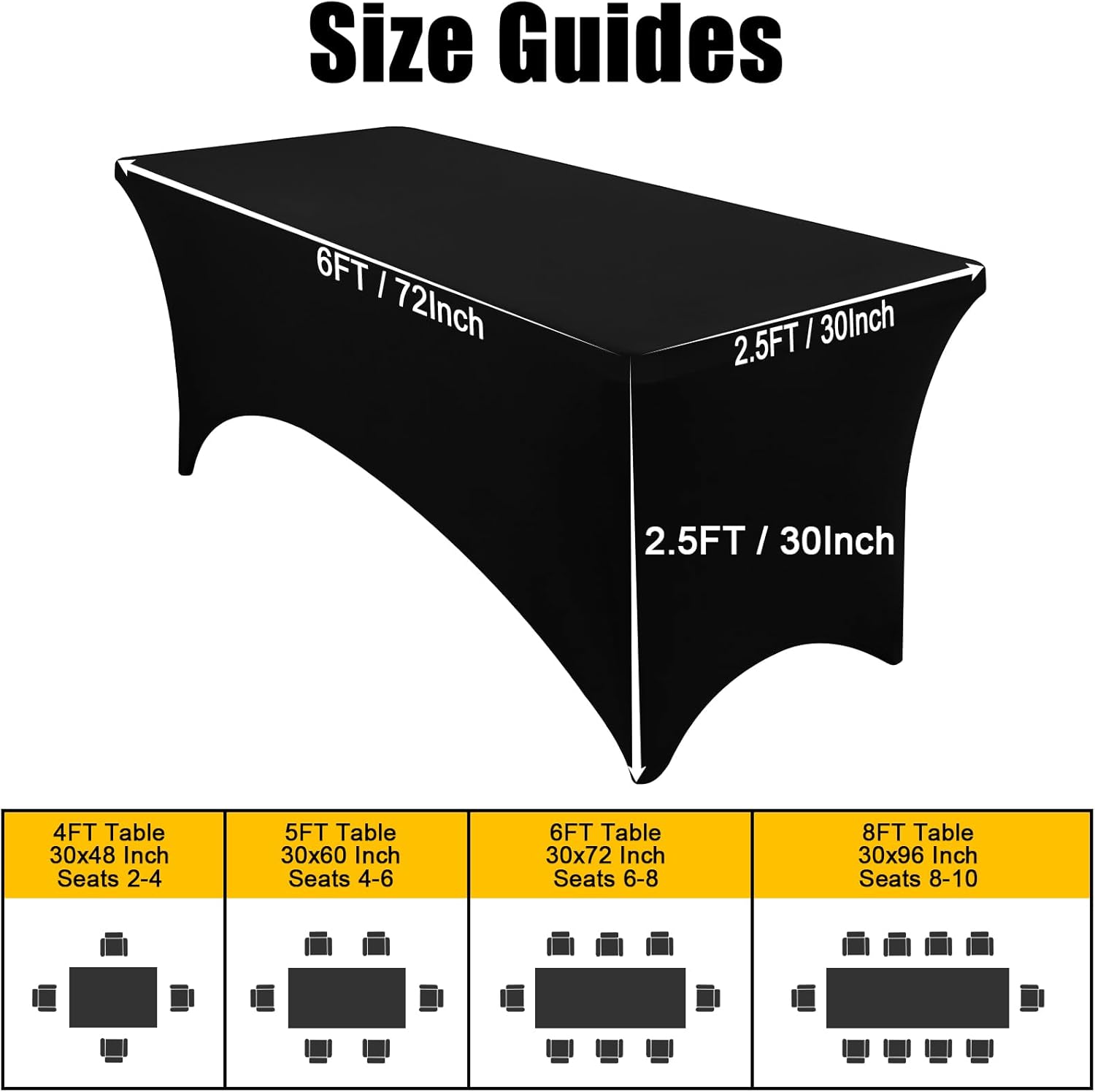 Smiry 2-Pack Elastic Tablecloth for Rectangular Tables Black 6FT