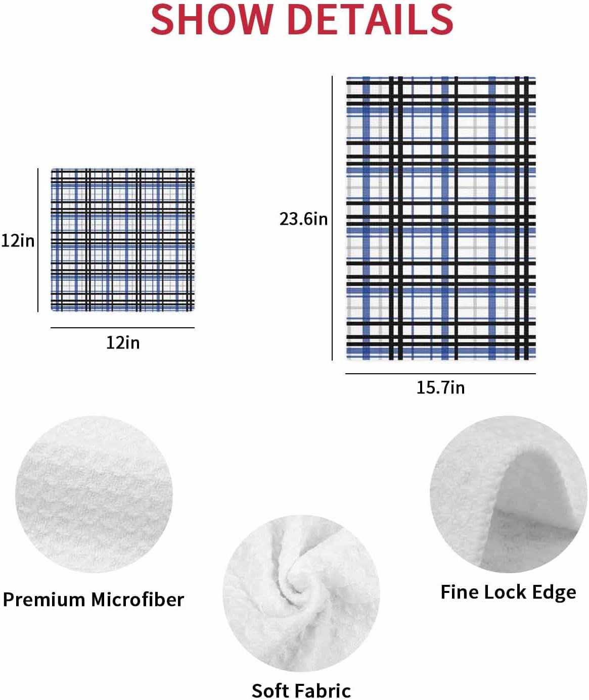 Habitucy Blue Black Plaid Hand Towels Set Retro Farmhouse Kitchen