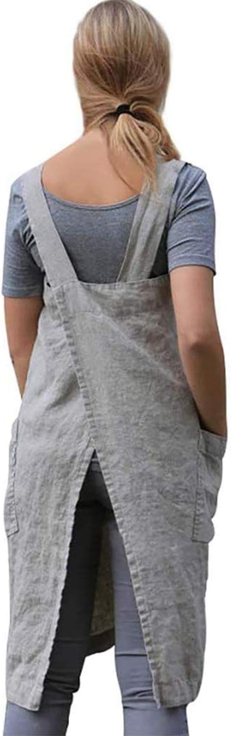 Cotton Linen Apron Women Cross-Back - Pinafore