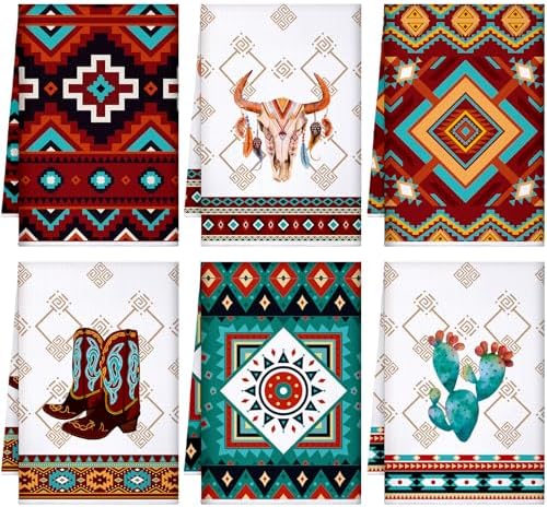 Boyiee Set of 6 Boho Aztec Kitchen Towels