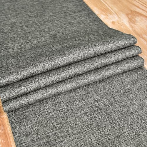 NEWISHER Farmhouse Rustic Table Runner 13x48-inch Dark Grey Faux Linen Table Runner