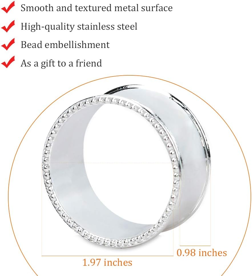 6 Stainless Steel Napkin Rings Silver