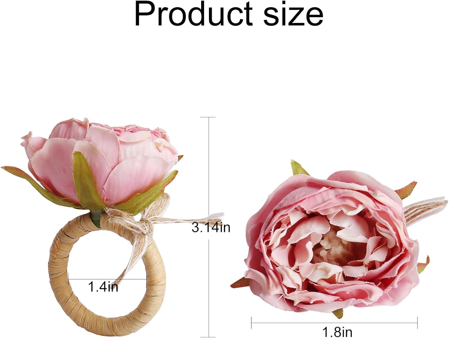 FEKIDO Handcraft Flower Napkin Rings Set of 6 Pink Peony