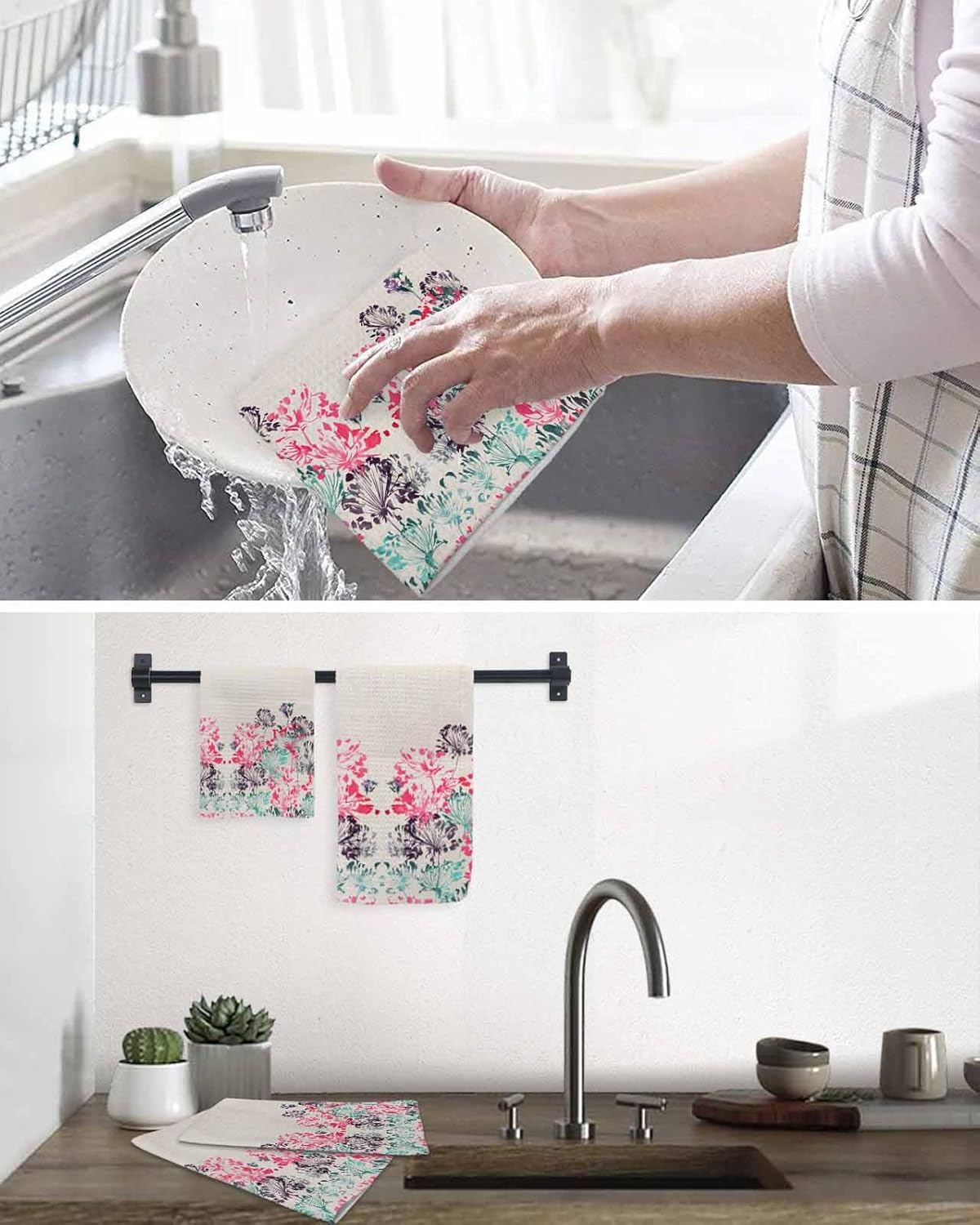 Multicolor Waffle Weave Dish Towel Set 2 Pieces