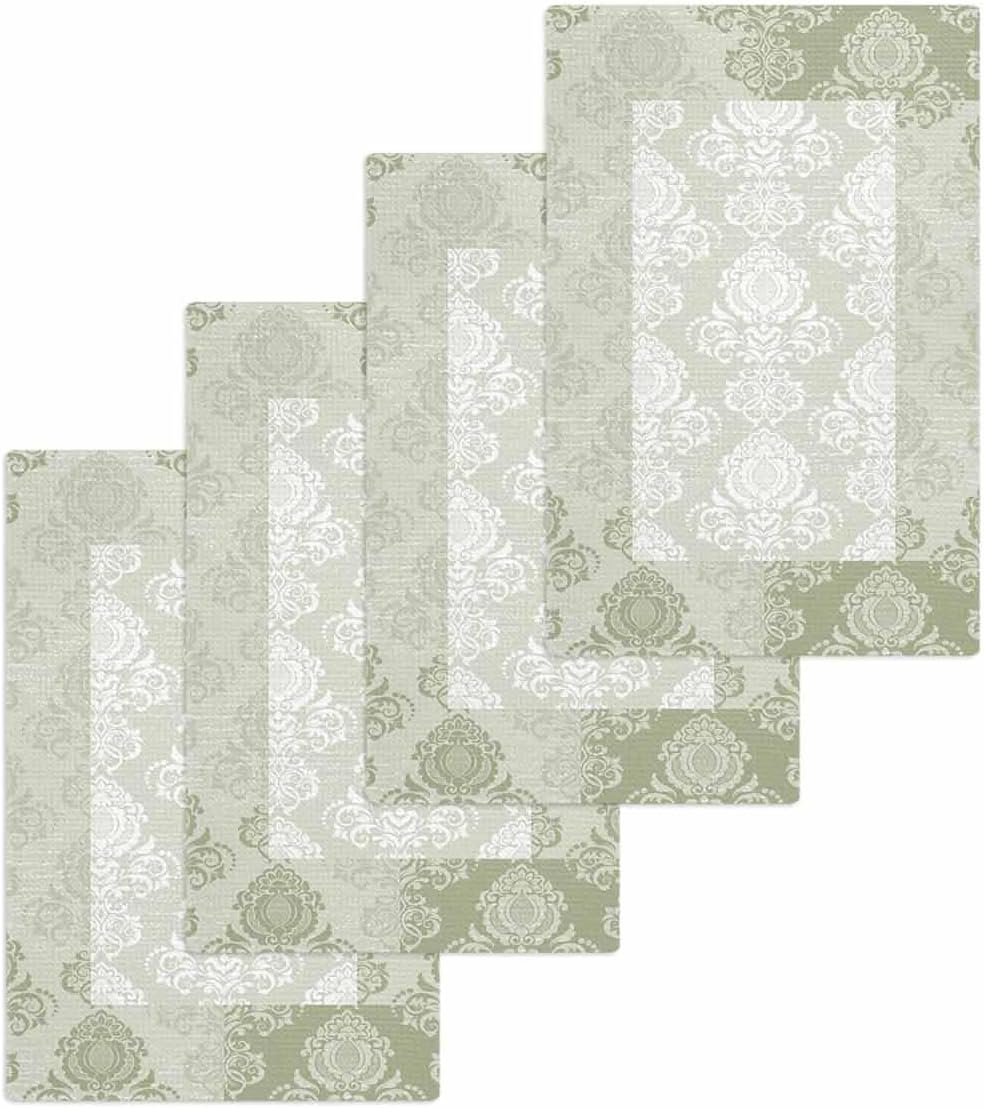Sage Green Damask Hand Towels Set 4 Piece