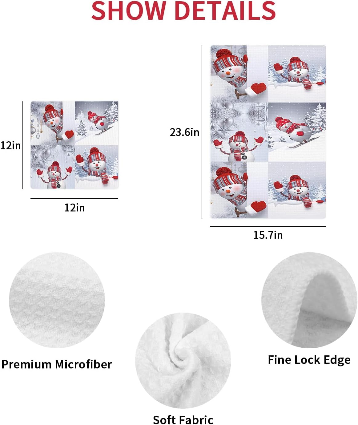 Habtucy Red Snowman Waffle Weave Dish Towels Set 3-Piece Microfiber Quick Drying