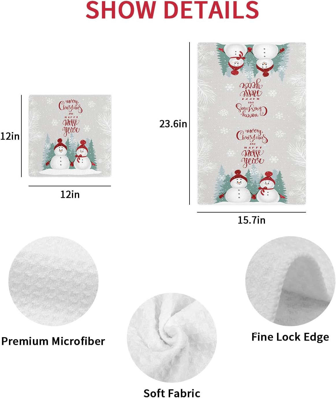 12x12 Christmas Snowman Dish Towels Set