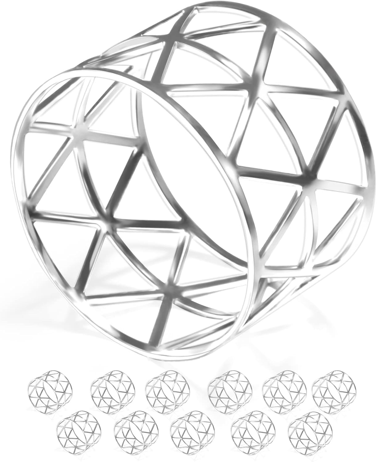 12 Pack Napkin Rings Silver Design for Weddings Dinners Parties Christmas Silver