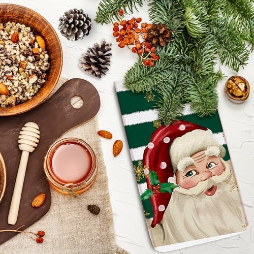 Nostalgic Christmas Kitchen Towels Set of 2 Green Xmas Dish Hand Towels