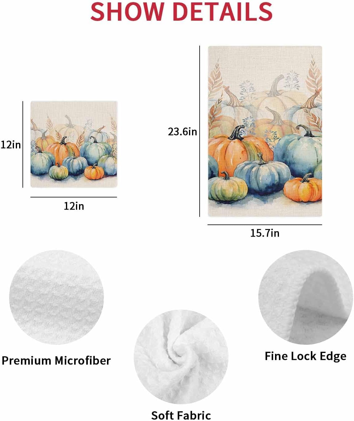 Blue Orange Pumpkins Hand Towels Set