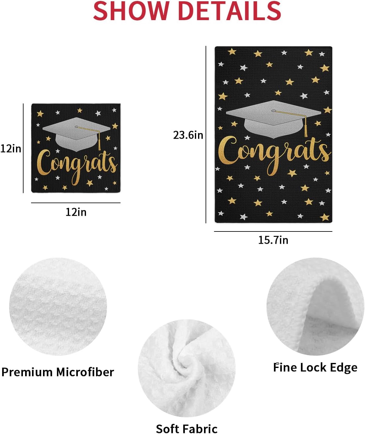 Eco-Friendly Graduation Cap Dish Towels Set 12x12 3-Pack