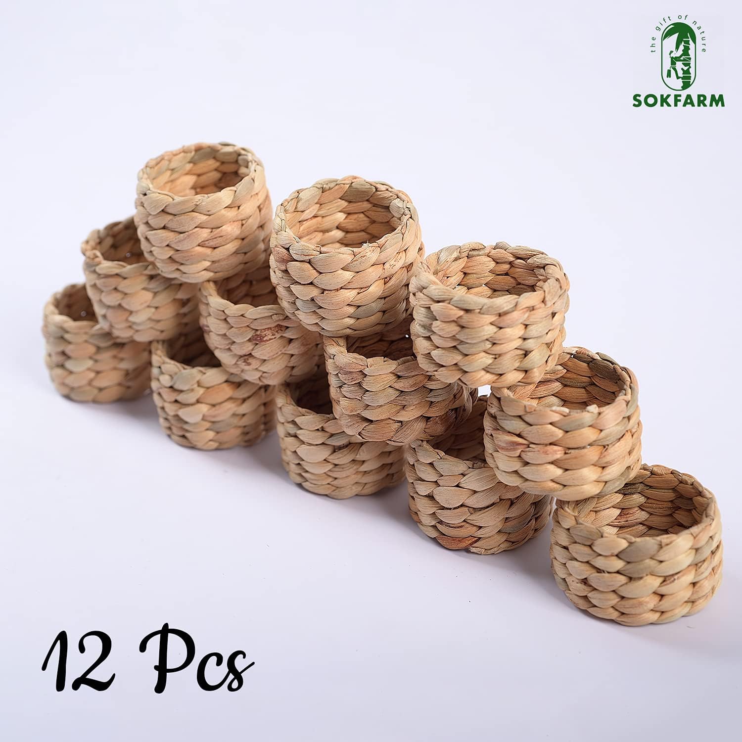Water Hyacinth Napkin Rings Set of 12 Rustic Braided Design
