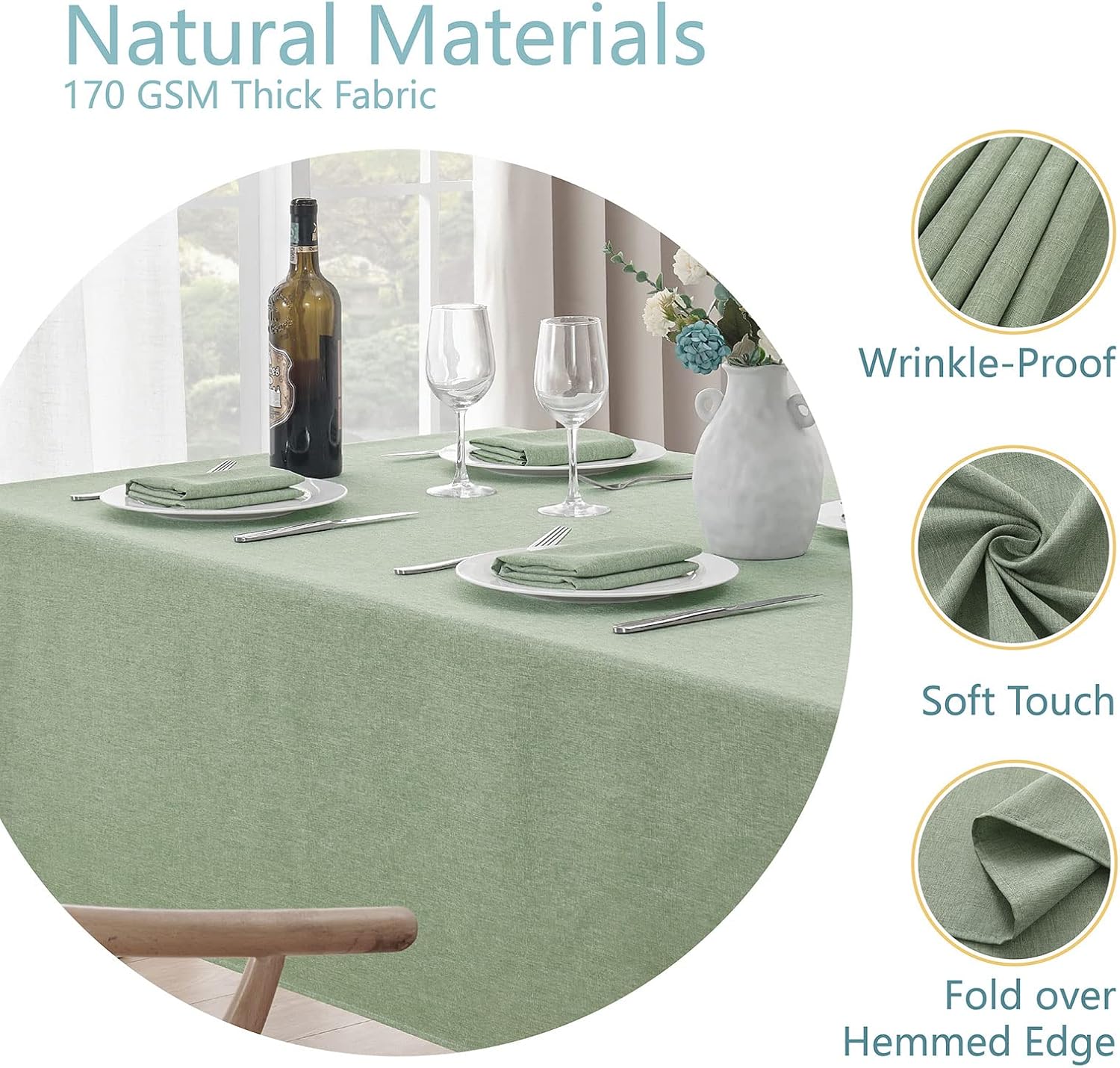 Stain-Resistant Water Resistant Rectangle Tablecloth 60x84 Sage Green