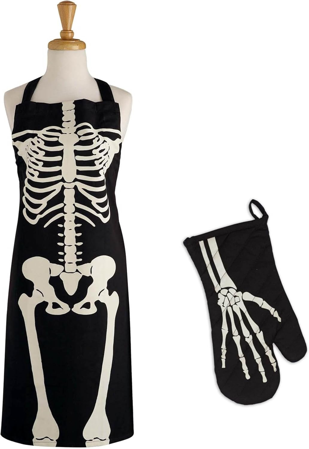 Dreadful Delights Halloween Cooking Apron Oven Mitt Set Skeleton 2 Piece