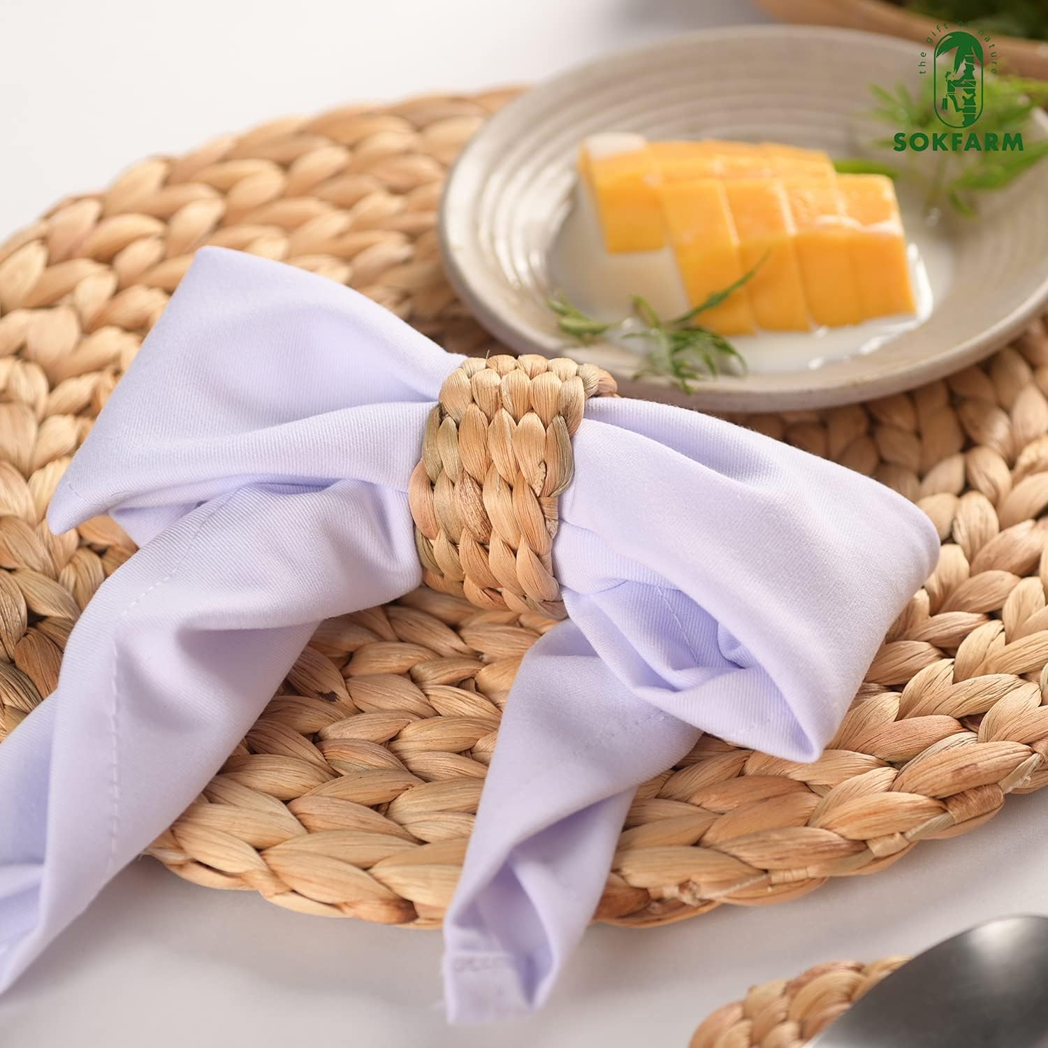 Water Hyacinth Napkin Rings Set of 12 Rustic Braided Design