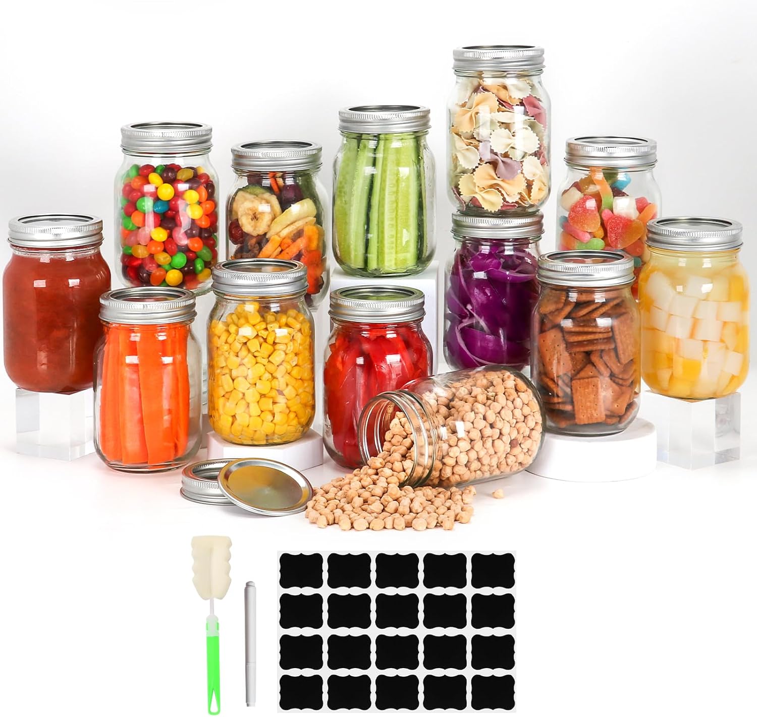 16oz Glass Mason Jars Set Eco-Friendly with Bands 15 Pack