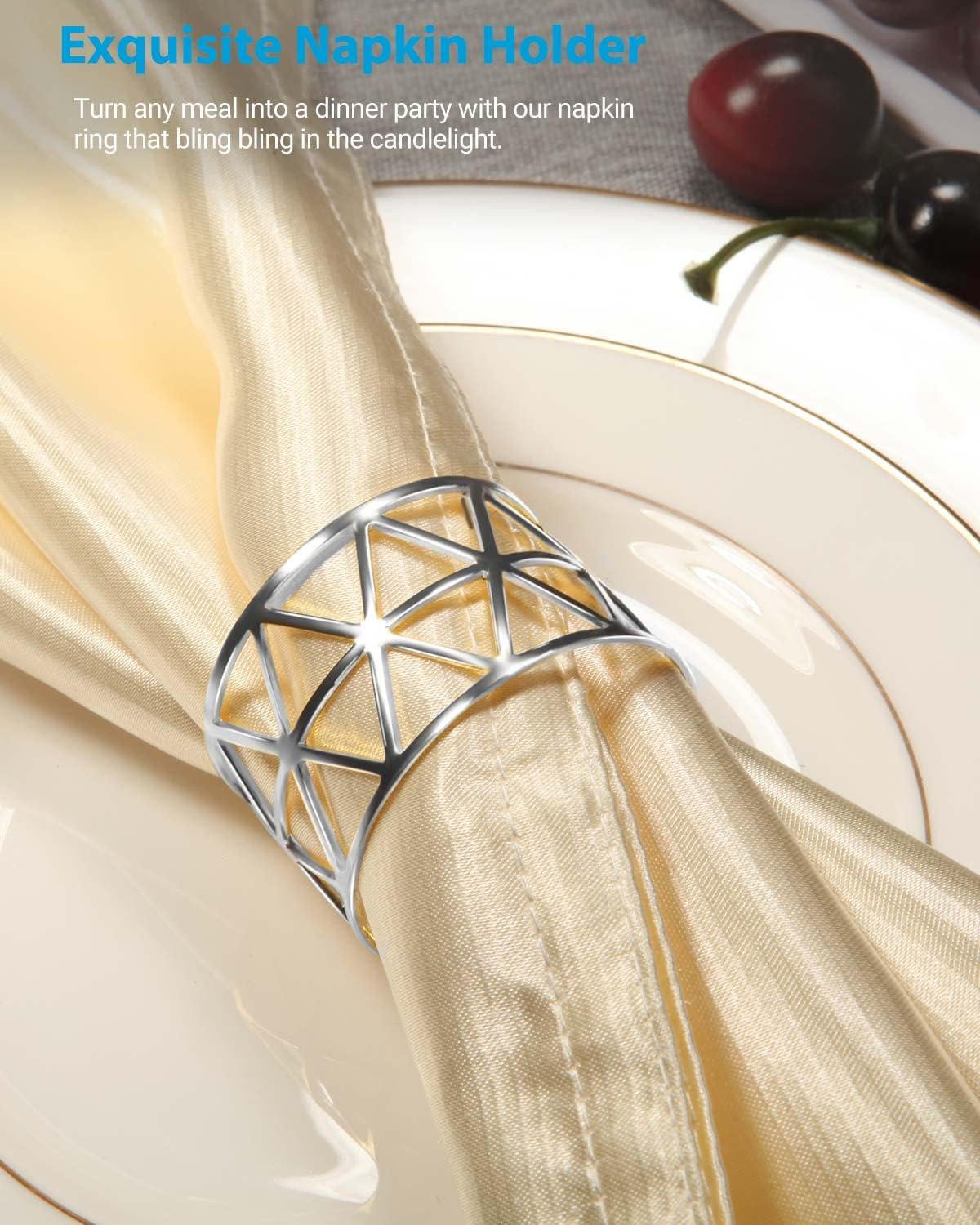 12 Pack Napkin Rings Silver Design for Weddings Dinners Parties Christmas Silver