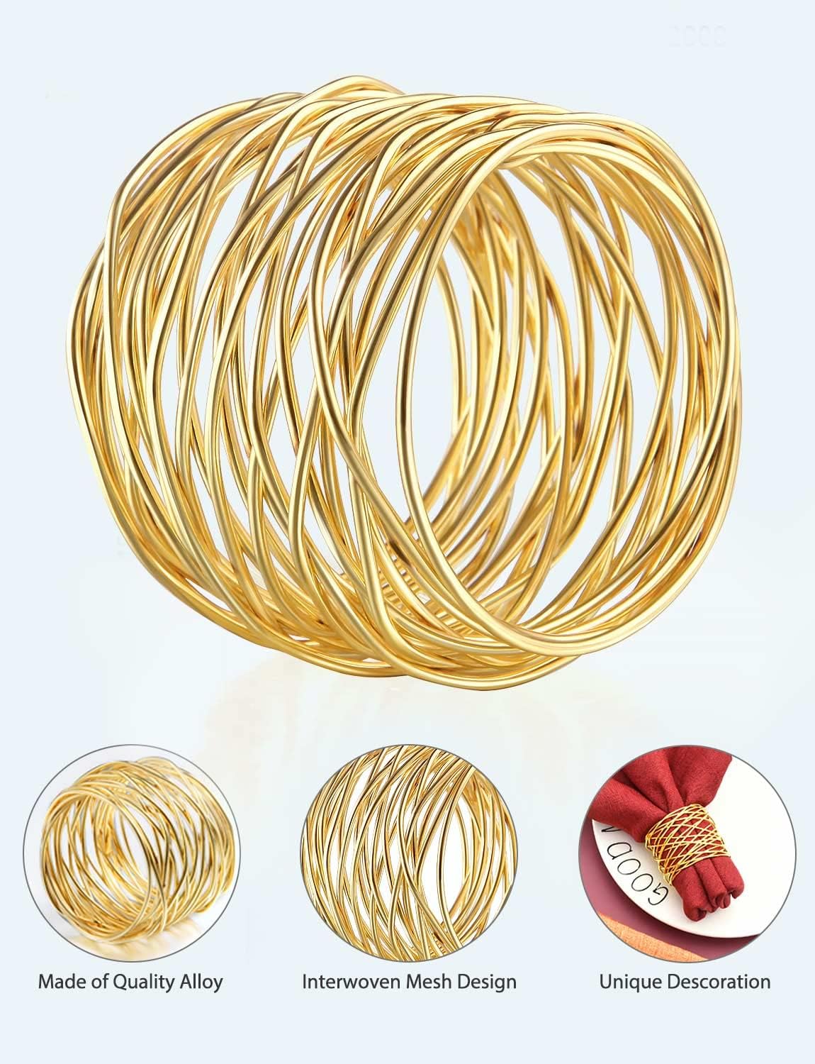 Twisted Wire Mesh Napkin Rings Holders Gold 12pcs Set