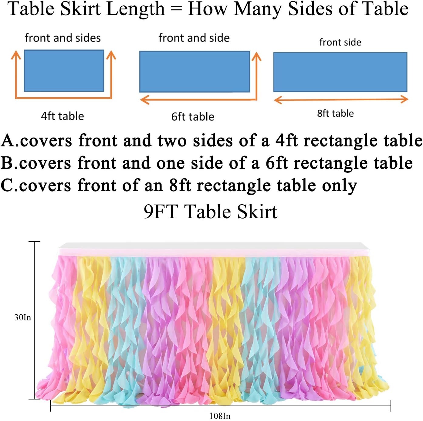 Rainbow Curly Willow Table Skirt