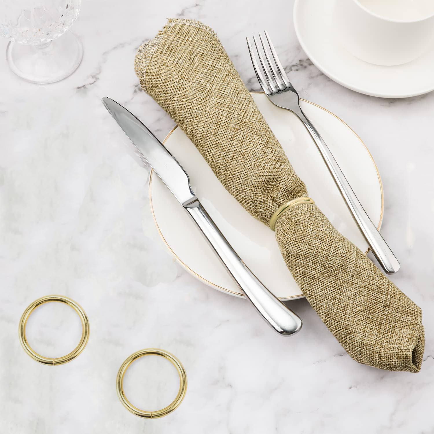 Stainless Steel Gold Napkin Rings 10-Piece Set for Dining Events