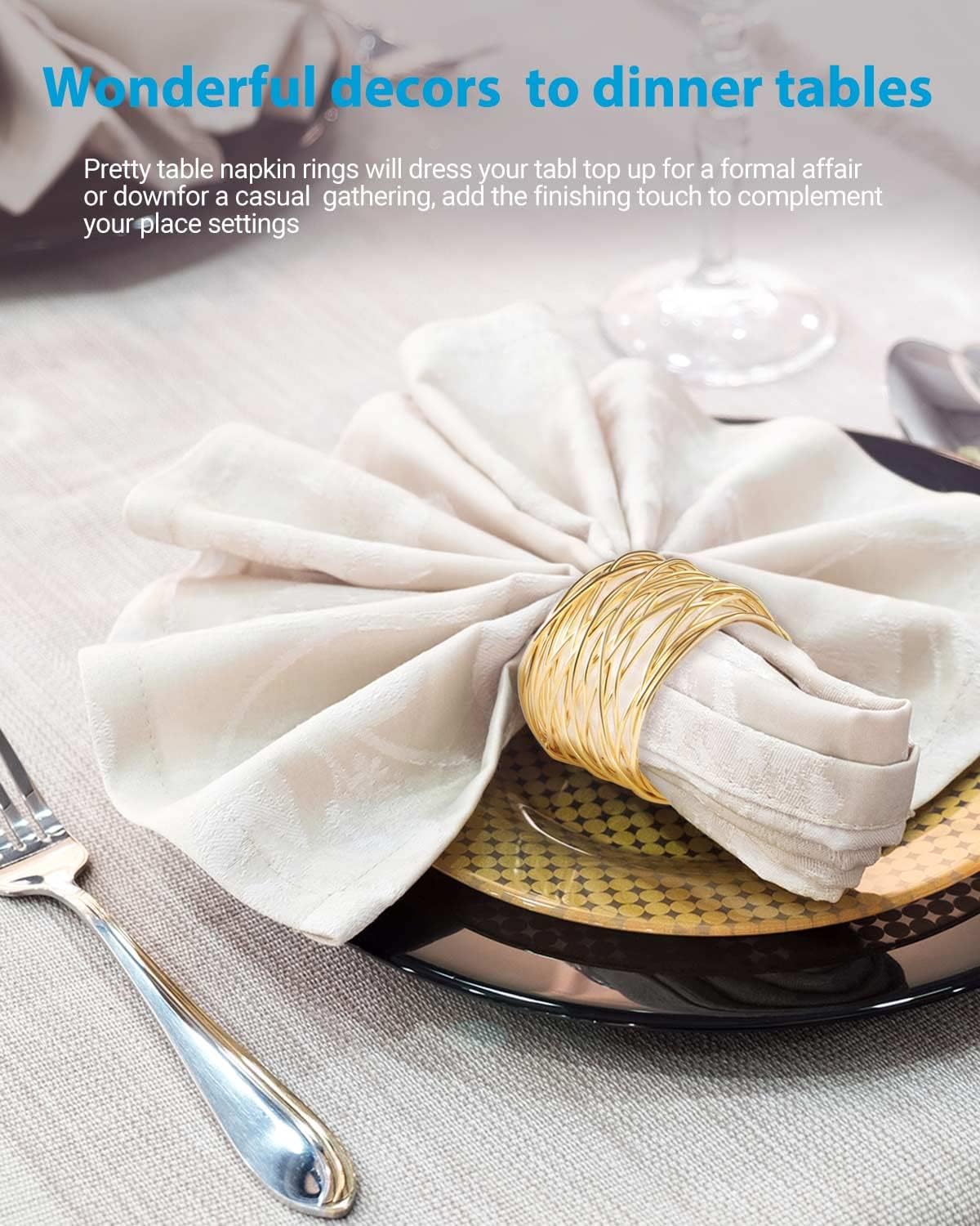 Twisted Wire Mesh Napkin Rings Holders Gold 12pcs Set