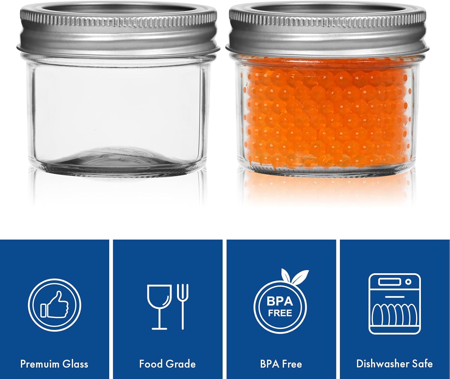 Haneye Small Mason Jars 8-Pack 4oz Glass with Regular Lids