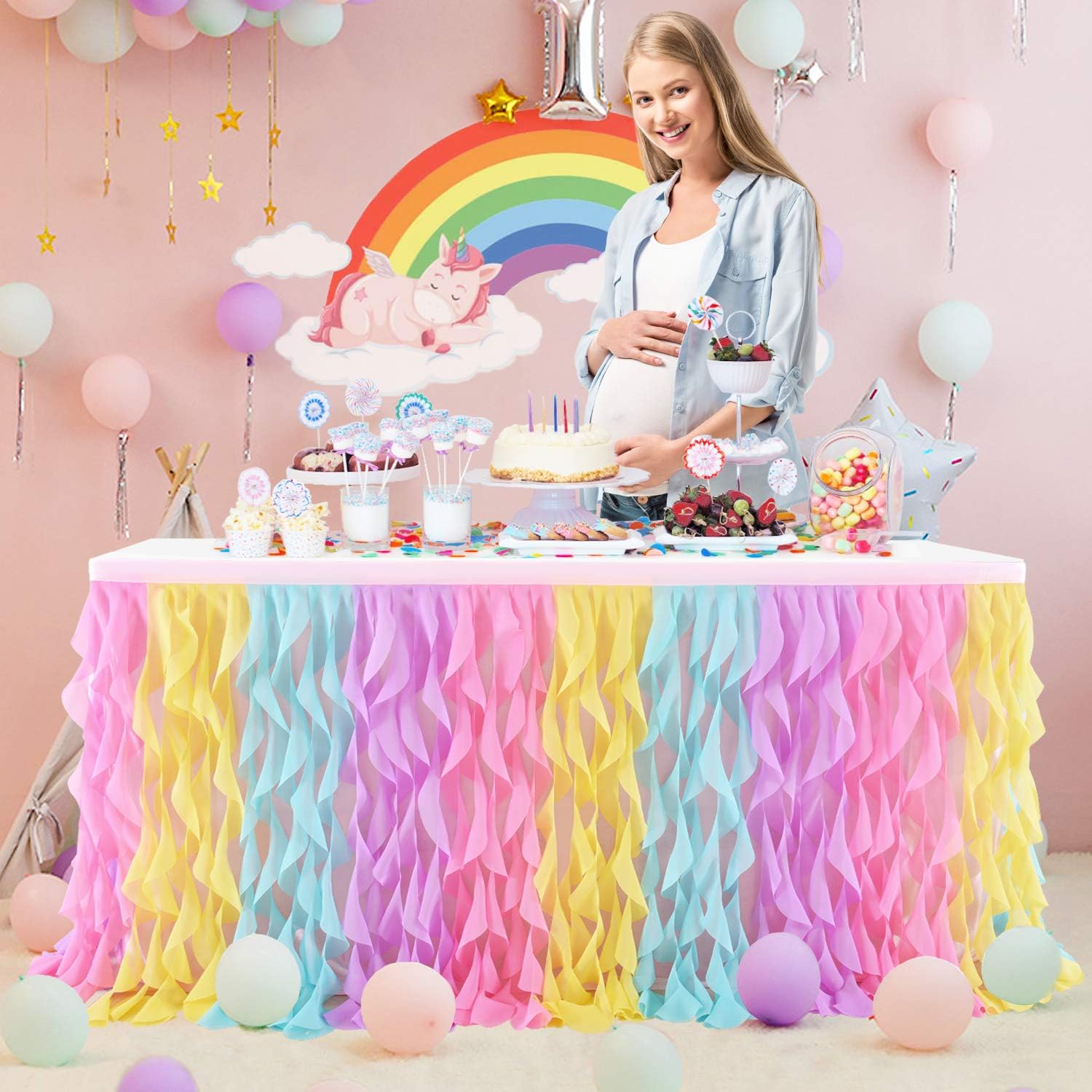 Rainbow Curly Willow Table Skirt