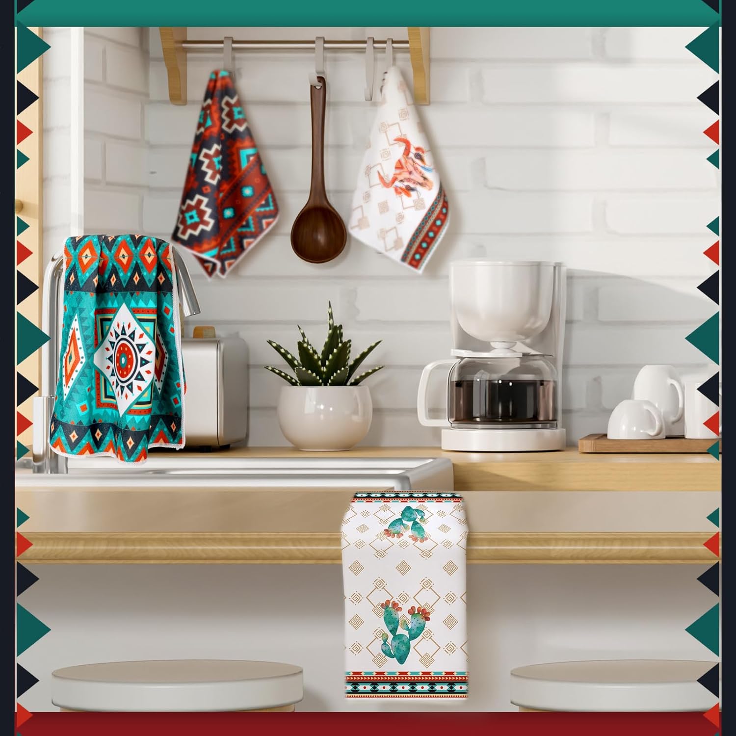 Boyiee Set of 6 Boho Aztec Kitchen Towels