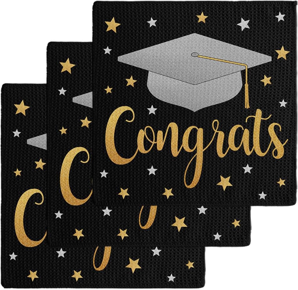 Eco-Friendly Graduation Cap Dish Towels Set 12x12 3-Pack