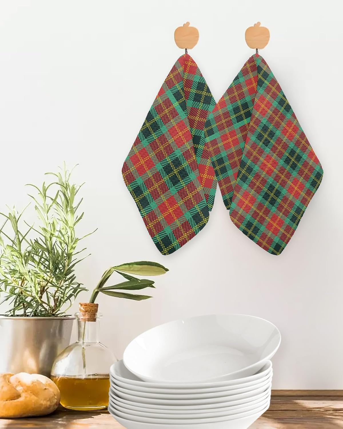 Quick-Dry Buffalo Plaid Waffle Towels for Kitchen More
