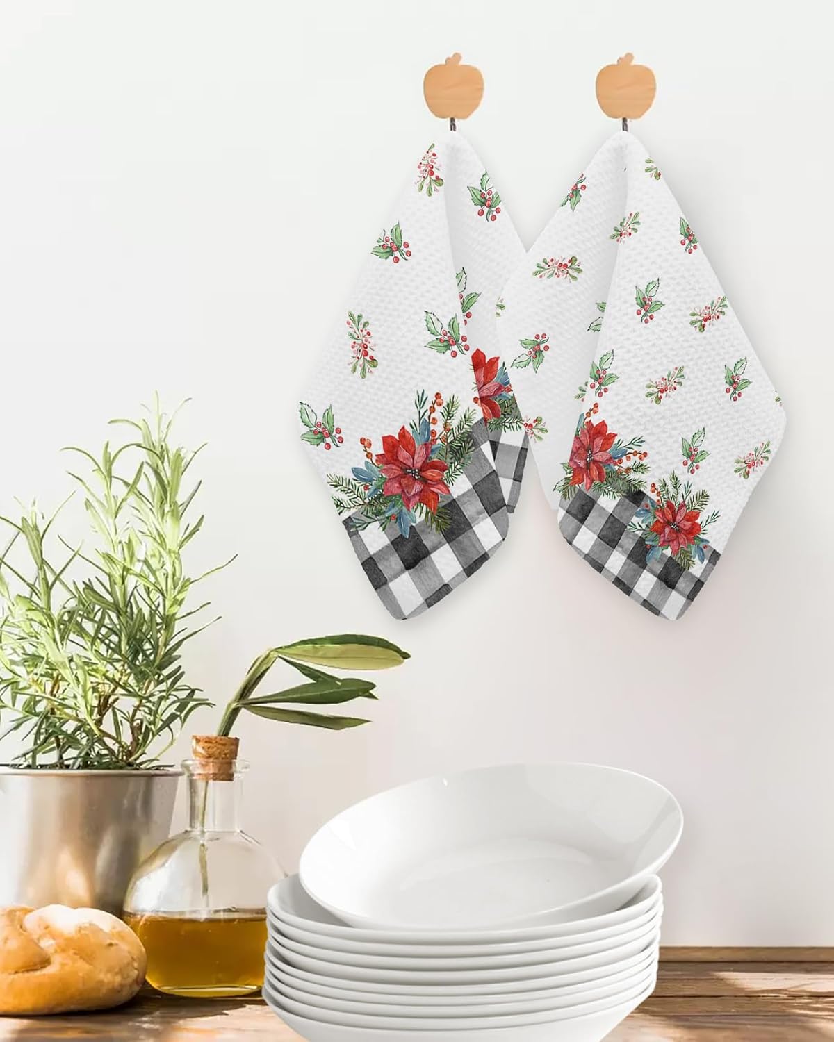 Falaniique Christmas Plaid Waffle Dish Towels Set of 2 1