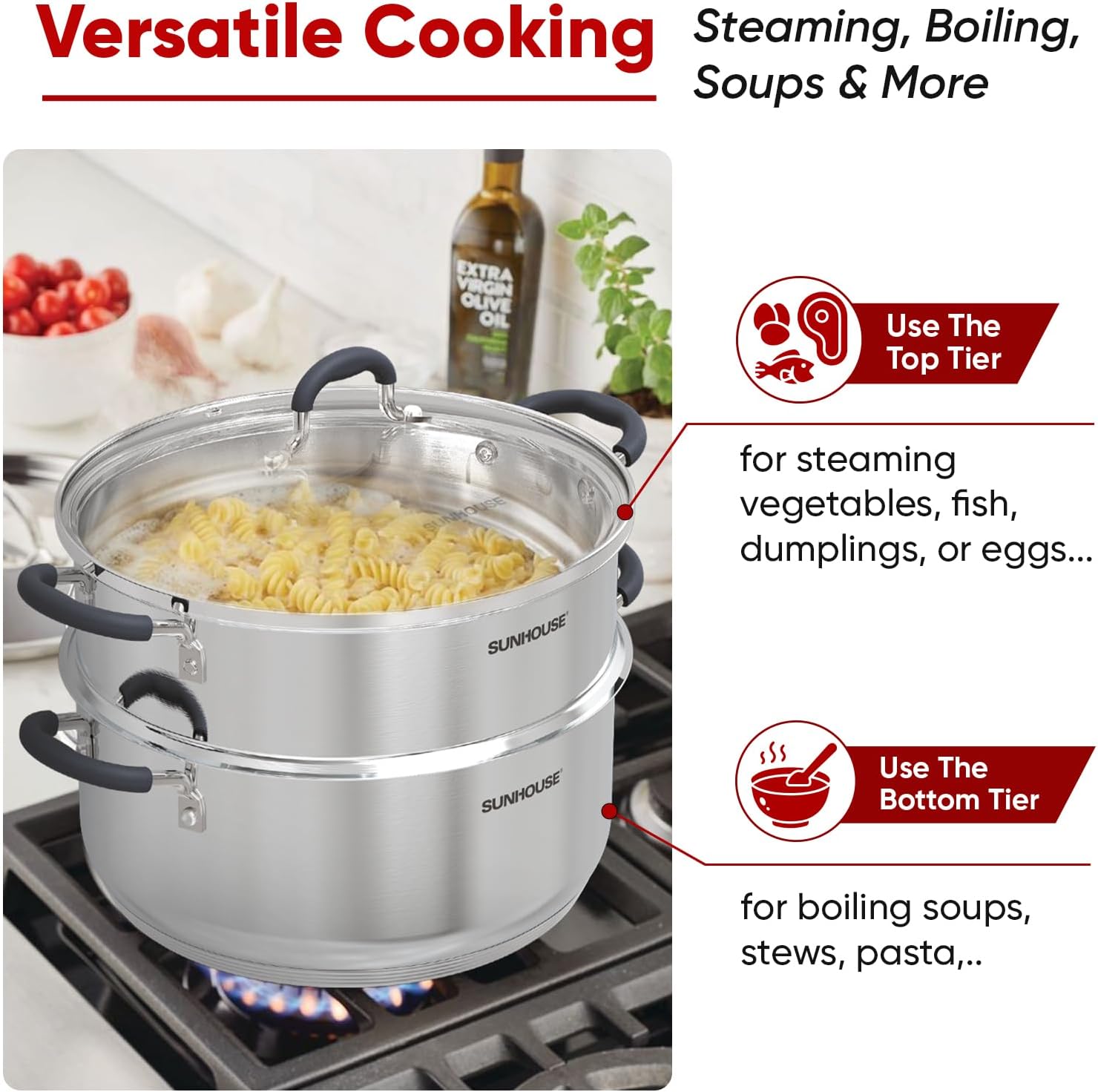 Sunhouse 55 Quarts Steamer Pot - Effortless Cooking for Healthy Meals