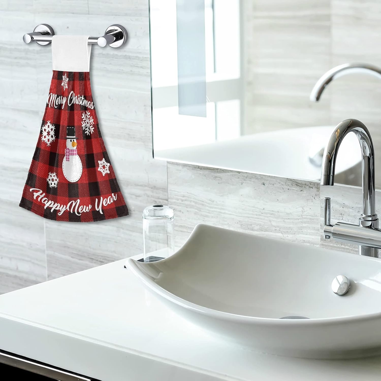 Aslsiy Christmas Snowman Plaid Kitchen Towel Set of 2