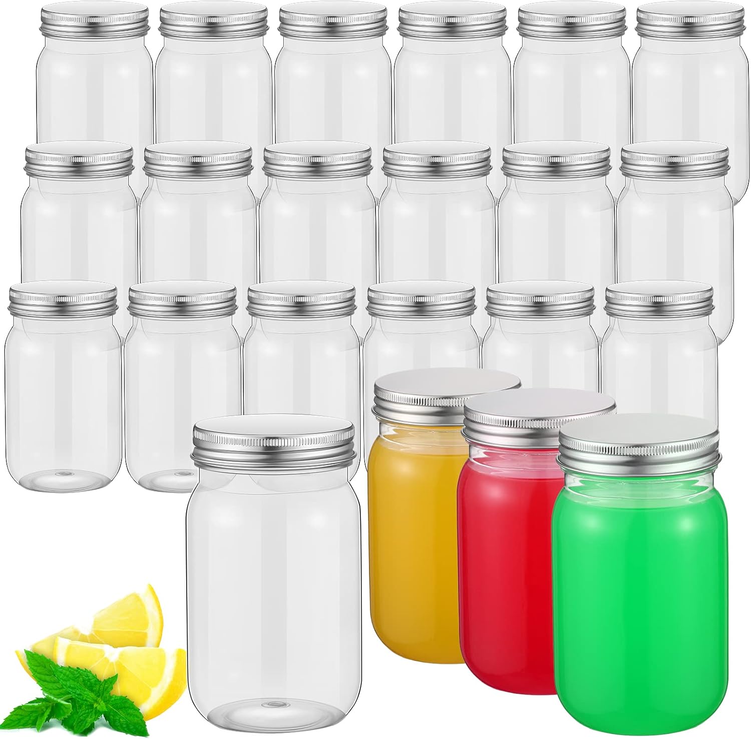 Gerrii 24-Piece 16 oz Clear Plastic Mason Jars