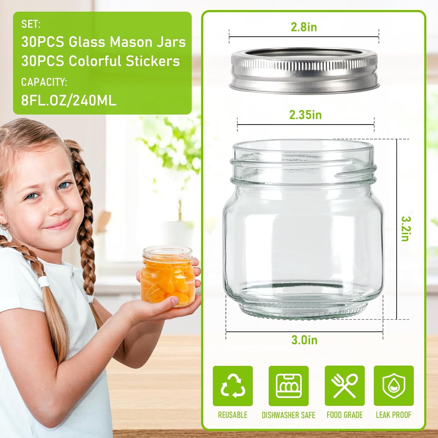 AuroTrends Mason Jars 8 oz 30Pcs Set