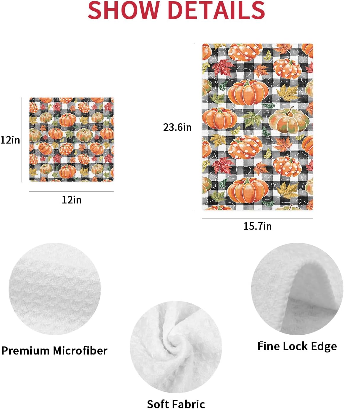 Buffalo Plaid Pumpkins Dish Towels Set
