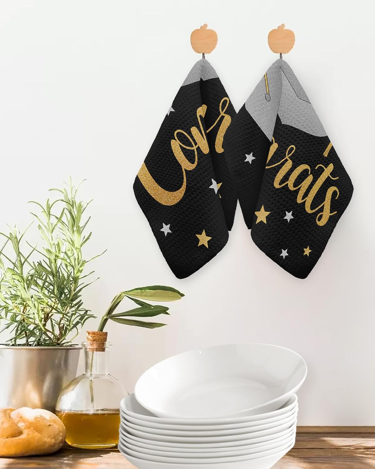 Eco-Friendly Graduation Cap Dish Towels Set 12x12 3-Pack