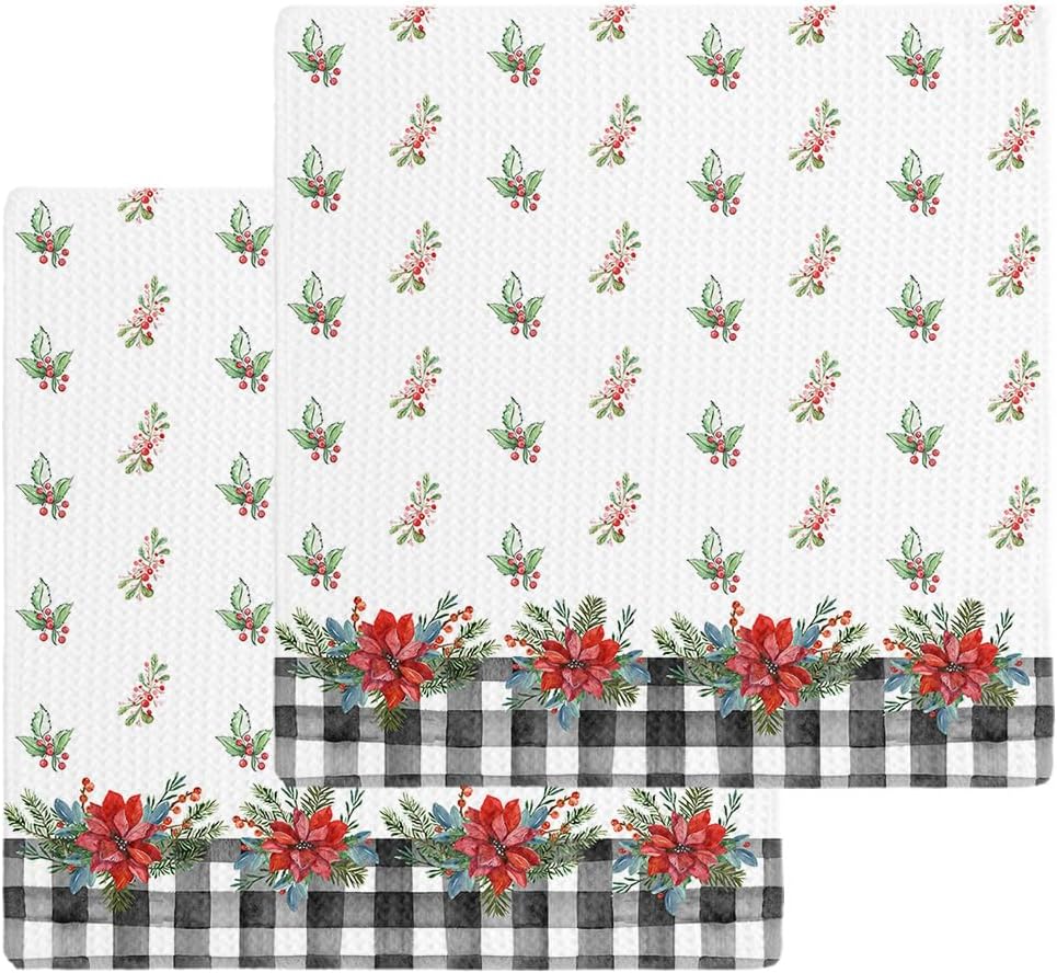 Falaniique Christmas Plaid Waffle Dish Towels Set of 2 1