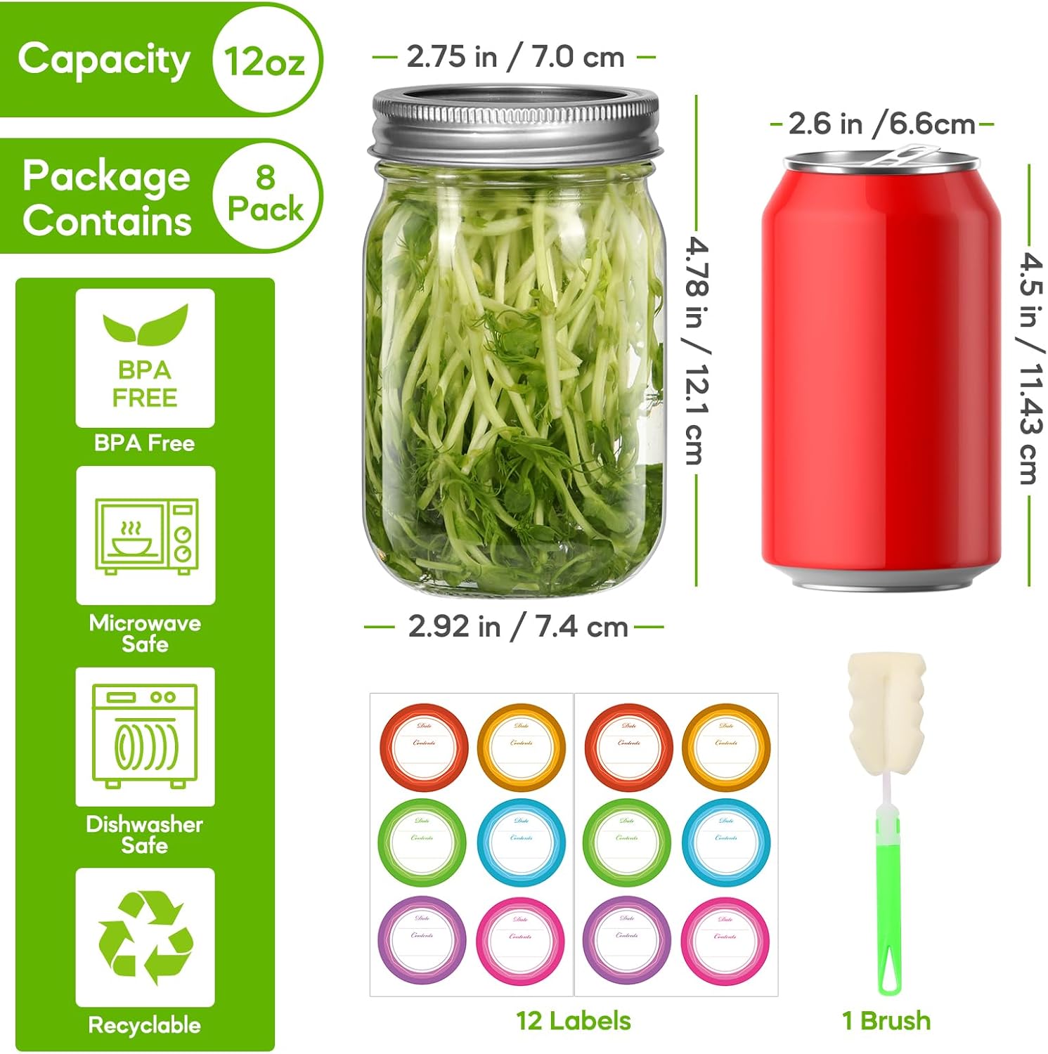8 x 12 oz Glass Mason Jars