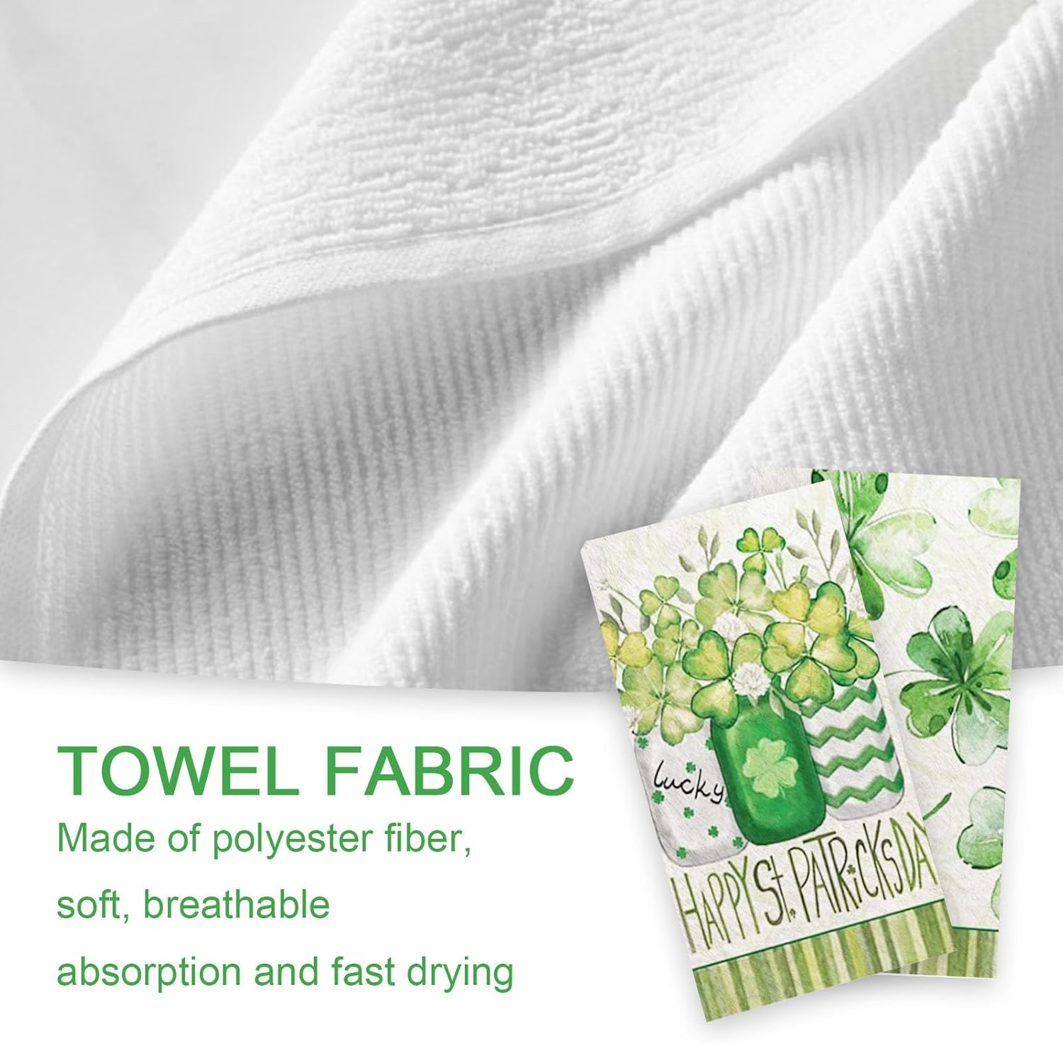 St Patricks Day Kitchen Dish Towels Set of 2 Four-Leaf Clover Design