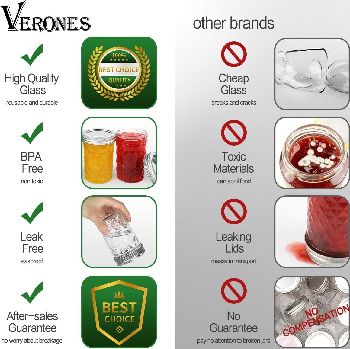 Verones 15-Piece 8oz Mason Jars Set