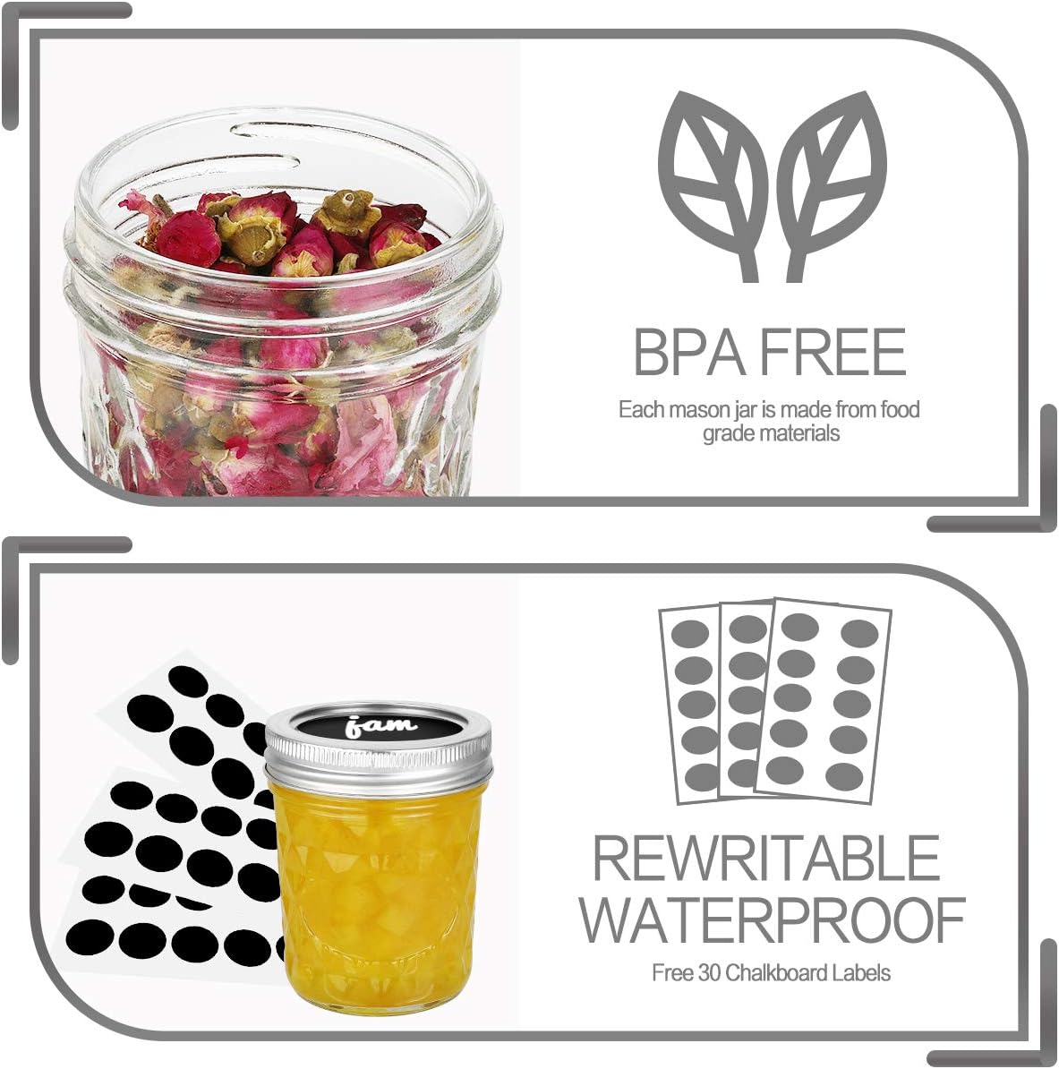 VERONES Mason Jars for Preserving Canning - 30 Pack