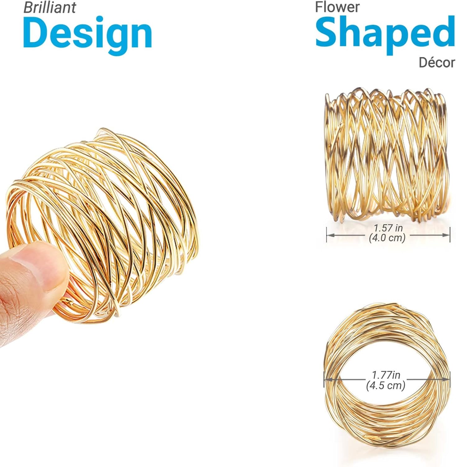 Twisted Wire Mesh Napkin Rings Holders Gold 12pcs Set