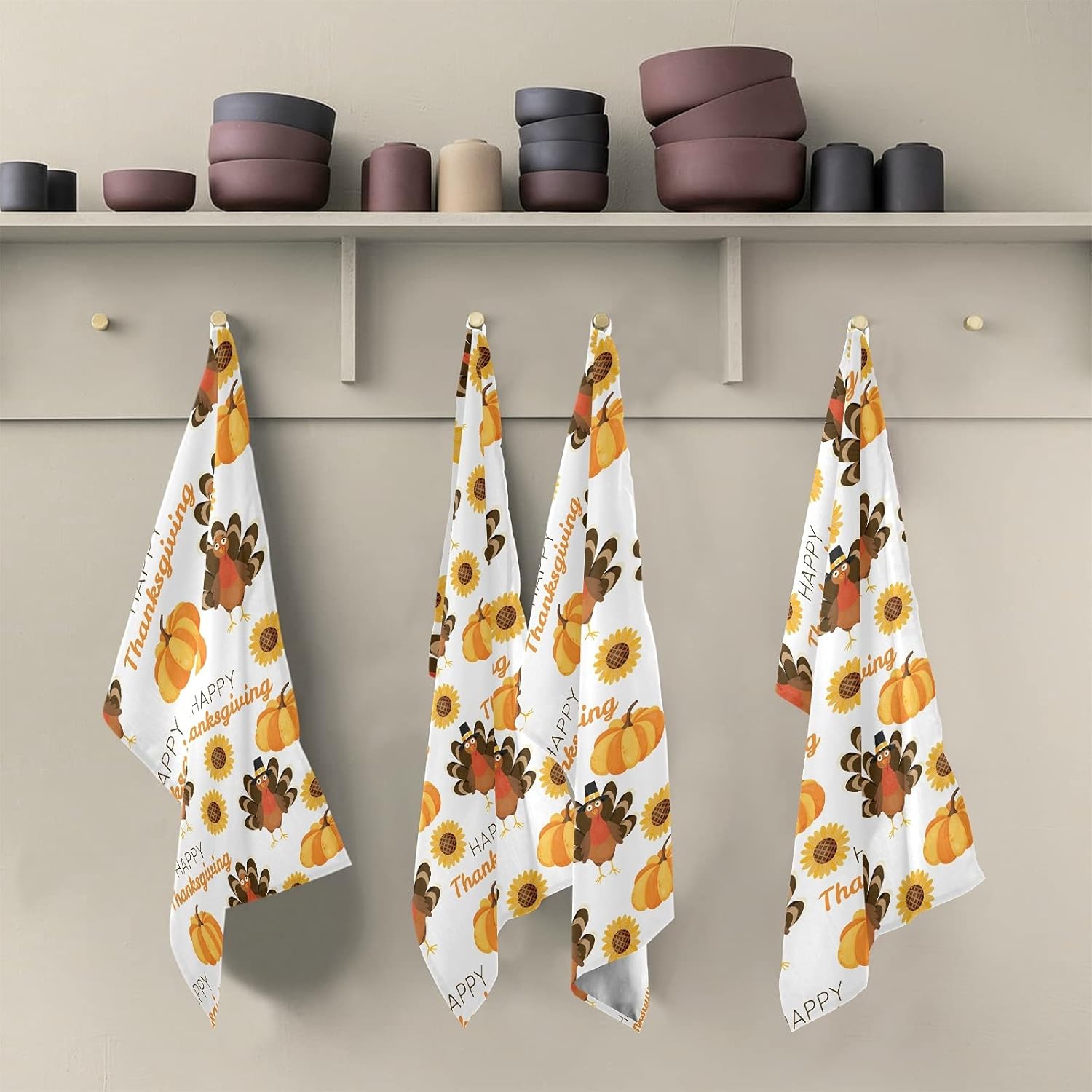 Perfect Thanksgiving Kitchen Set Soft Absorbent Turkey Sunflower Dish Towels